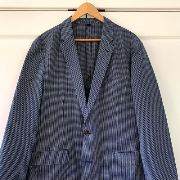 J Crew Ludlow Blazer Jacket Unlined Cotton Blue Grid Plaid Unstructuted 44 R - Picture 2 of 10